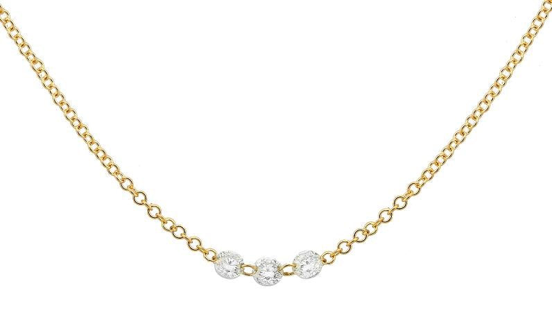 14k yellow gold floating diamond necklace