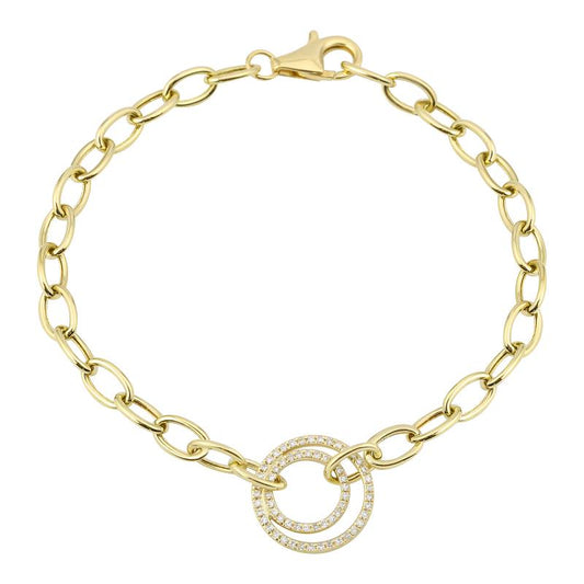 14k yellow gold diamond double circle link bracelet