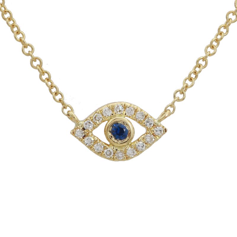 14k yellow gold diamond evil eye necklace