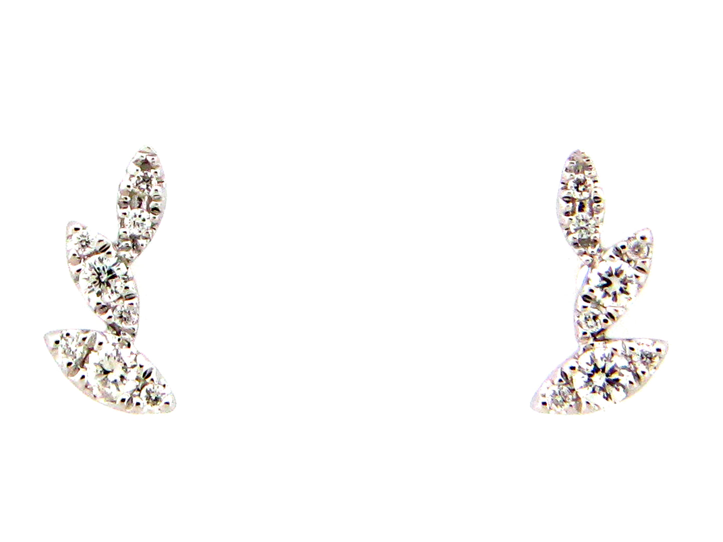 14k white gold diamond leaf earrings