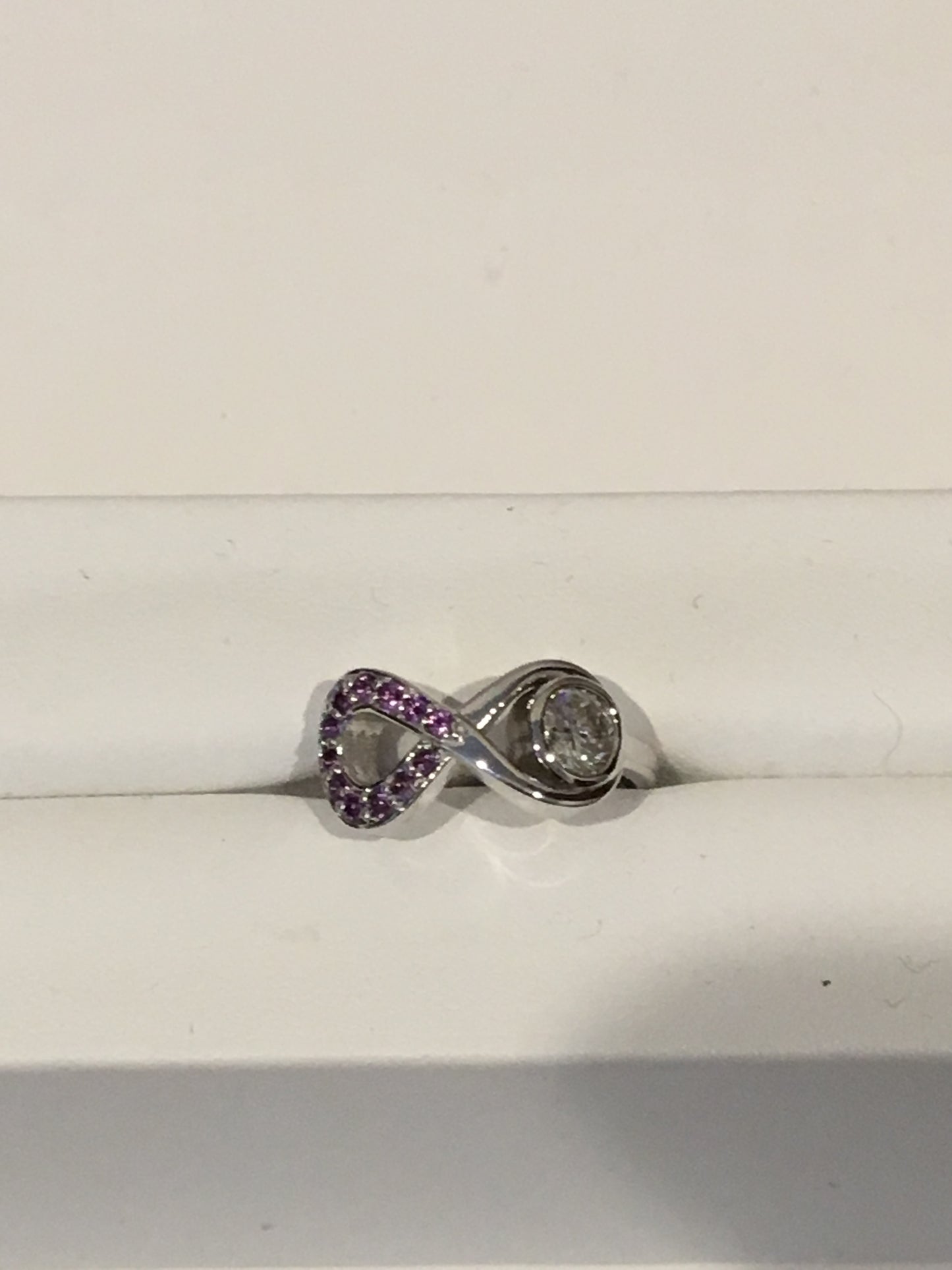 white gold diamond and Amethyst infinity ring
