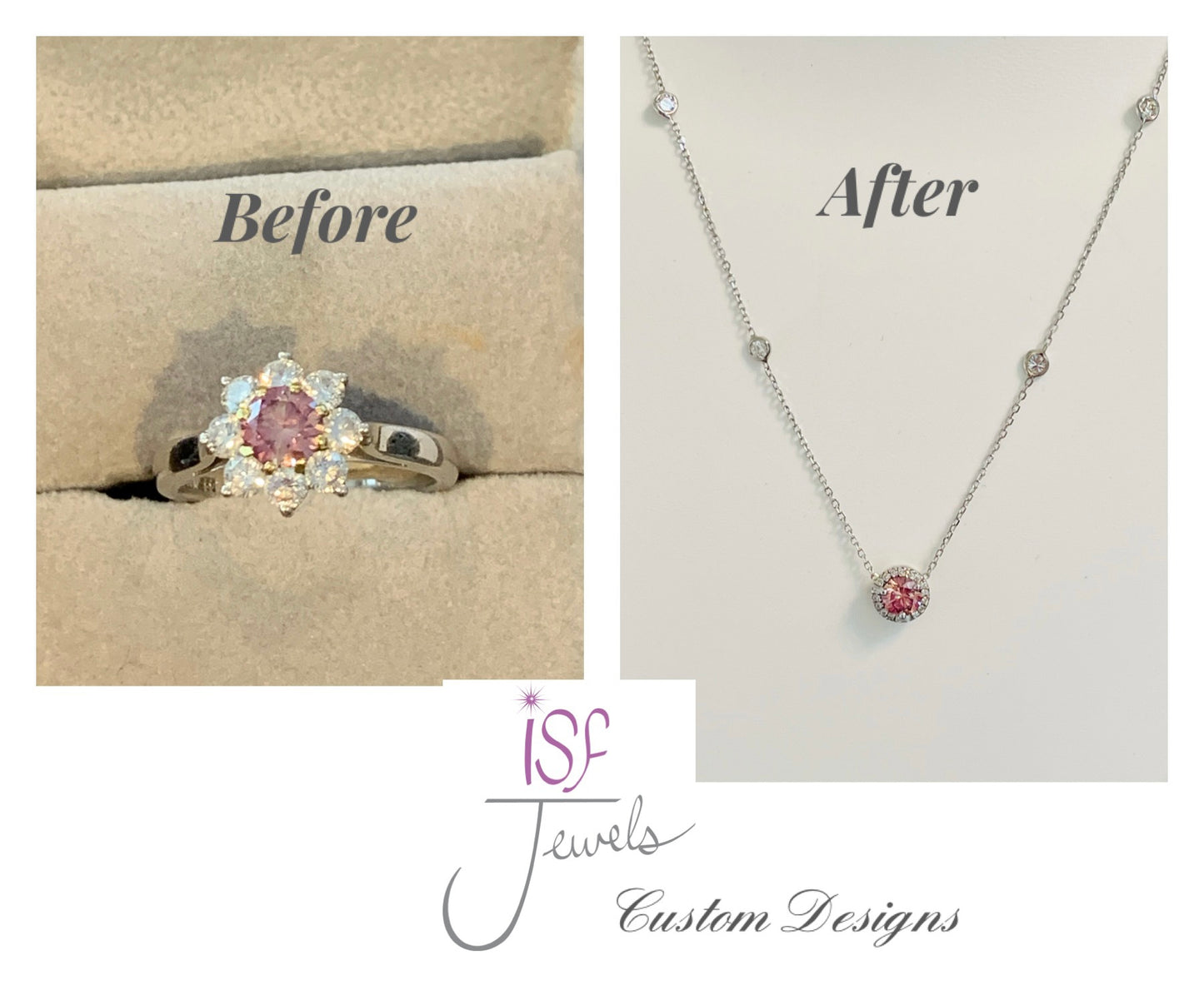 pink sapphire diamond halo necklace