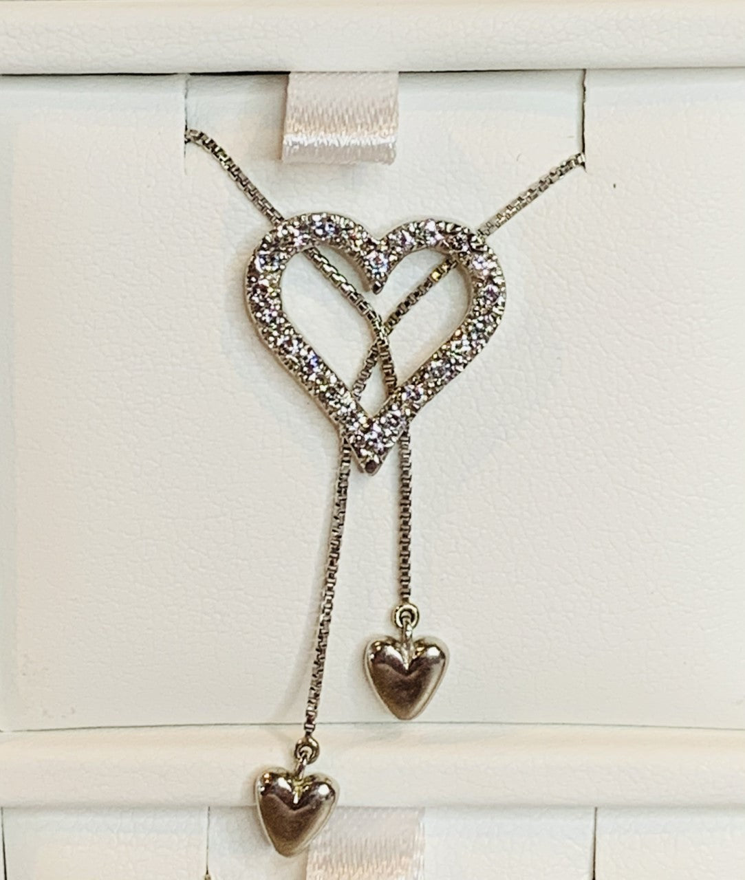 Platinum and Diamond Heart pendant with dangling Hearts
