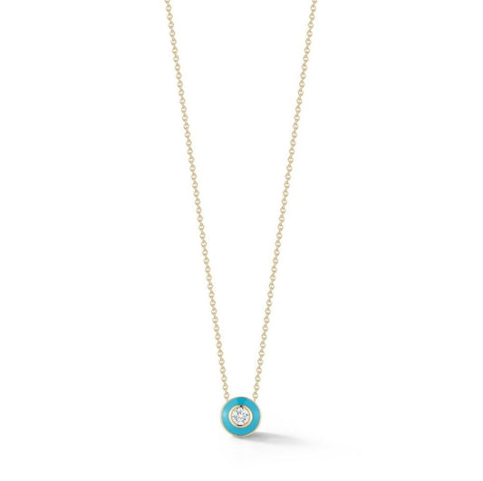 14k yellow gold and turquois diamond solitaire necklace