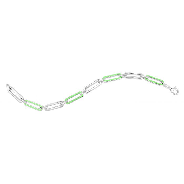 Silver and Green Enamel paper clip bracelet