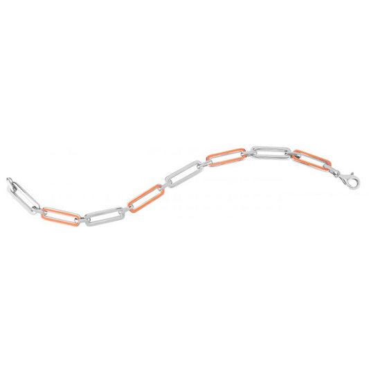 Sterling Silver and Orange Enamel paper clip bracelet