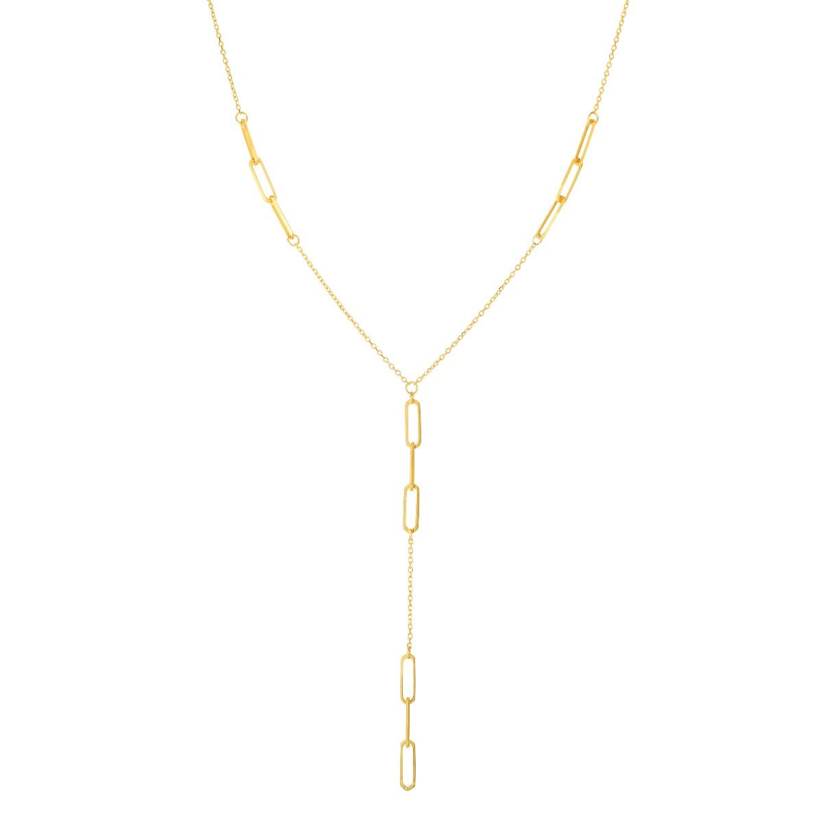 14k gold paper clip lariat necklace