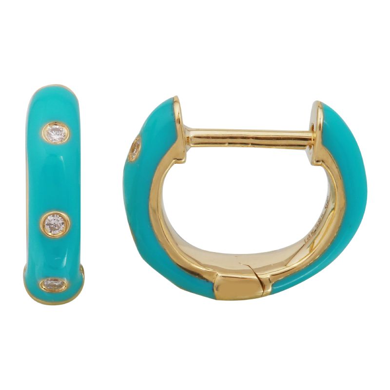 14k diamond and enamel huggie earring