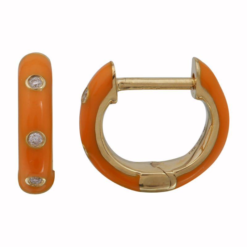 14k diamond and enamel huggie earring