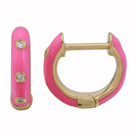 14k diamond and enamel huggie earring