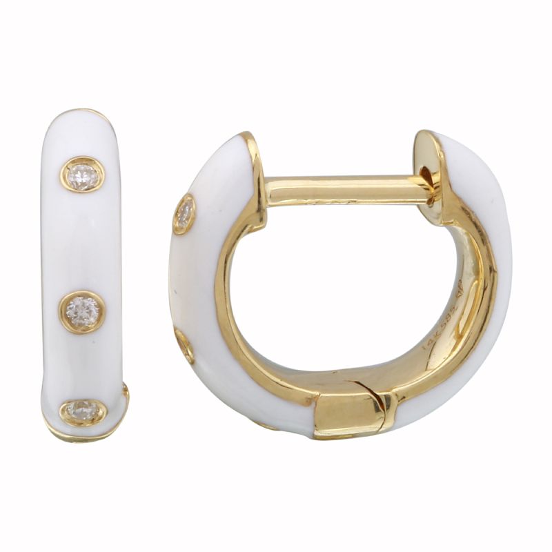 14k diamond and enamel huggie earring
