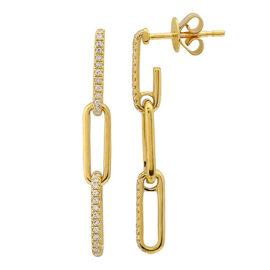 14k yellow gold diamond drop paperclip earrings