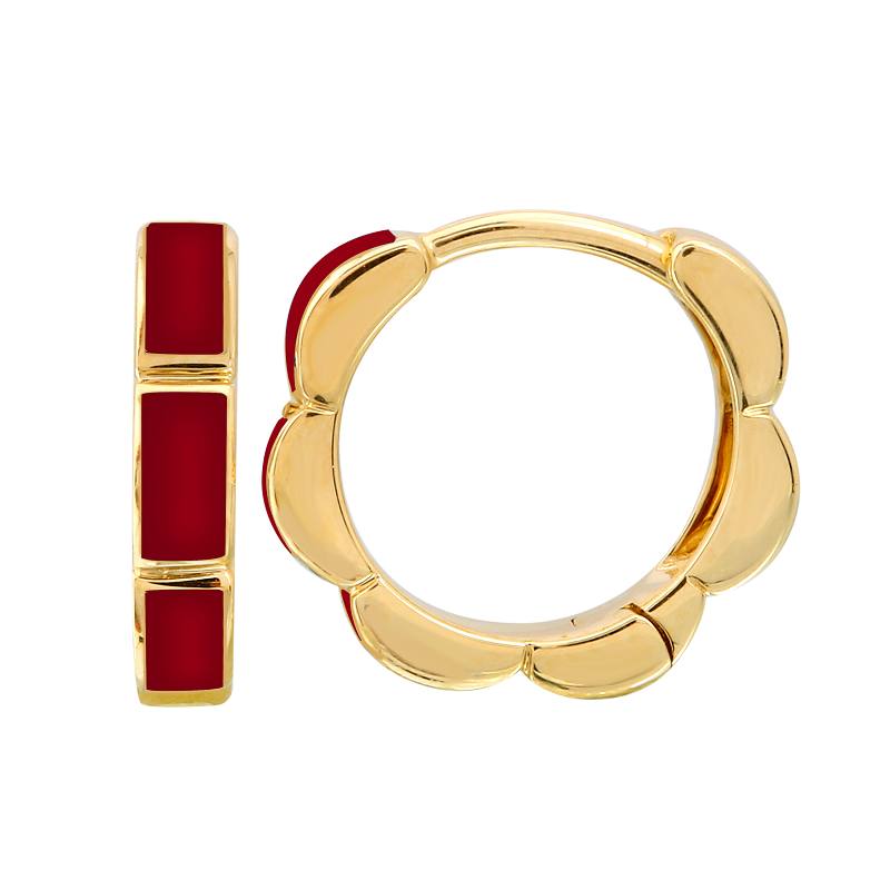 14k yellow gold red enamel huggie