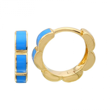 14k yellow mini sky blue enamel huggie