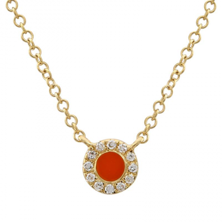 14k yellow gold and orange enamel diamond necklace
