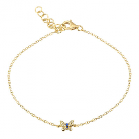 14k yellow gold diamond & sapphire butterfly bracelet