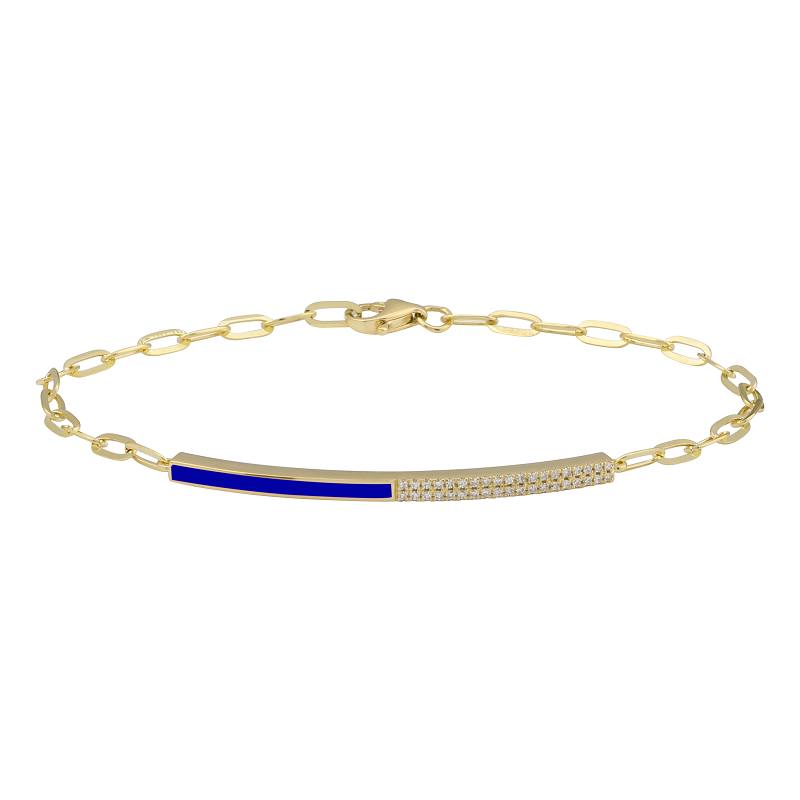 14k yellow gold & blue enamel diamond bracelet