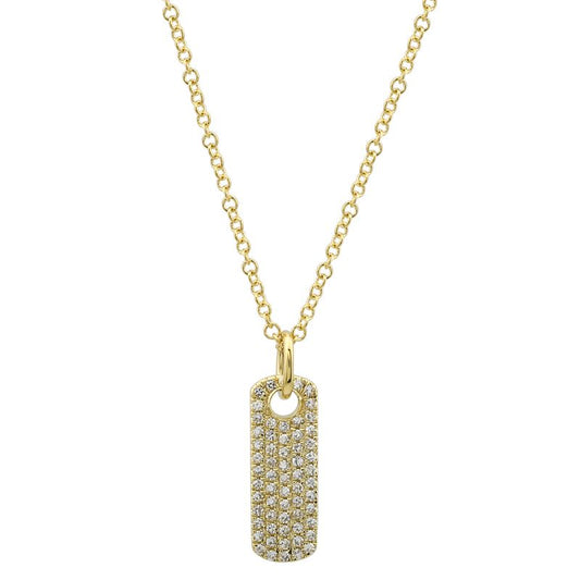 14k yellow gold mini diamond dog tag necklace