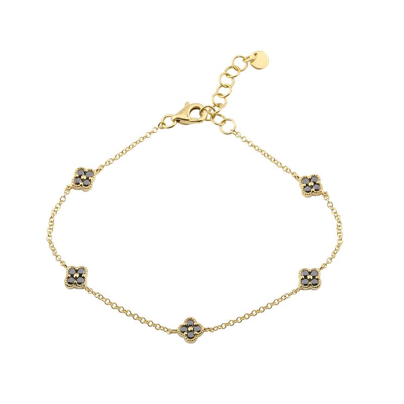 14k yellow gold black diamond clover bracelet