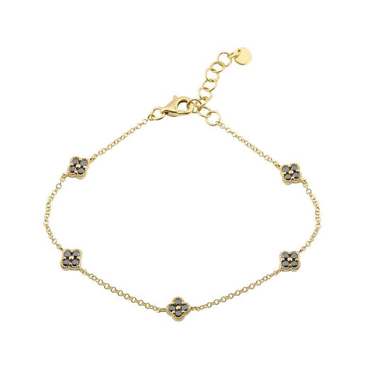 14k yellow gold black diamond clover bracelet