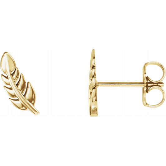 14k gold leaf stud earring