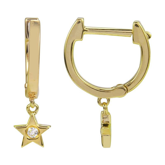 14k yellow gold star huggie