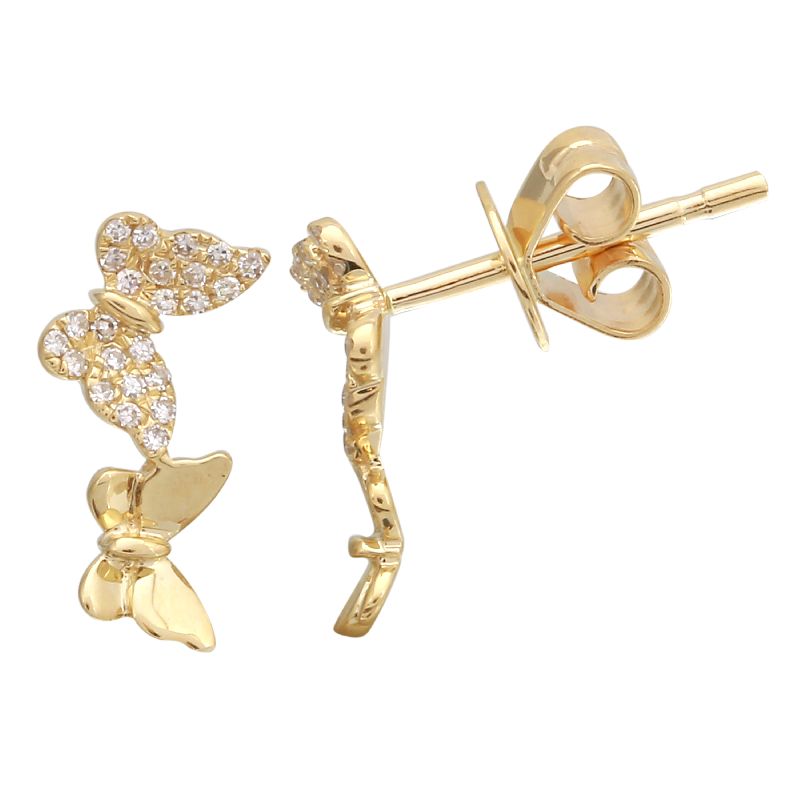 14k yellow gold double butterfly diamond earrings