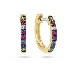 14k yellow gold multi colored precious stones mini huggie