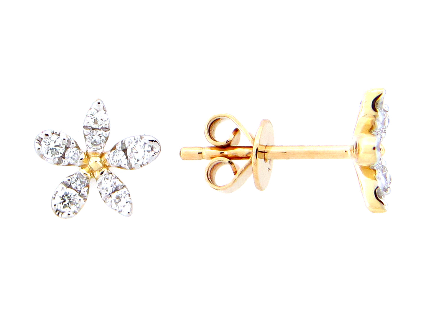 14k yellow gold diamond flower earring
