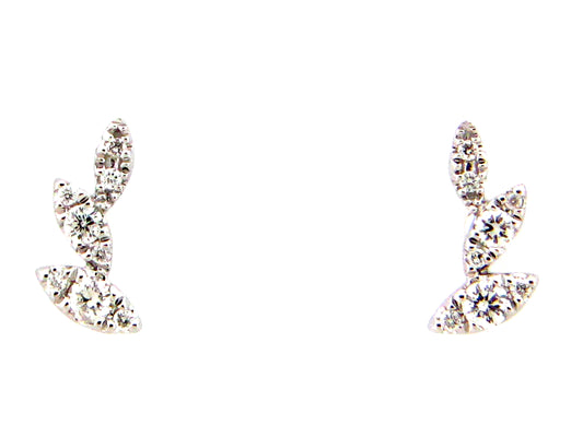 14k white gold diamond leaf earrings