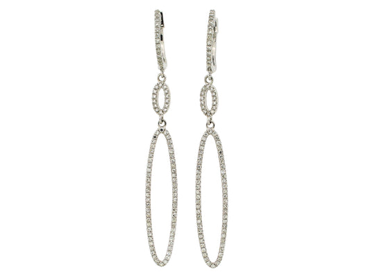 14k white gold oval dangle diamond earrings