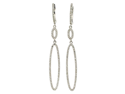 14k white gold oval dangle diamond earrings