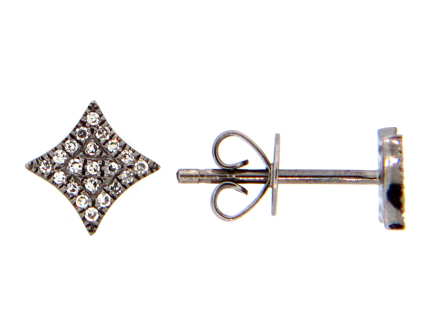 14k white gold w/ black rhodium finish diamond kite stud earrings