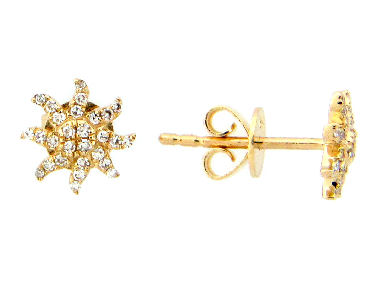 14k yellow gold diamond starburst earrings