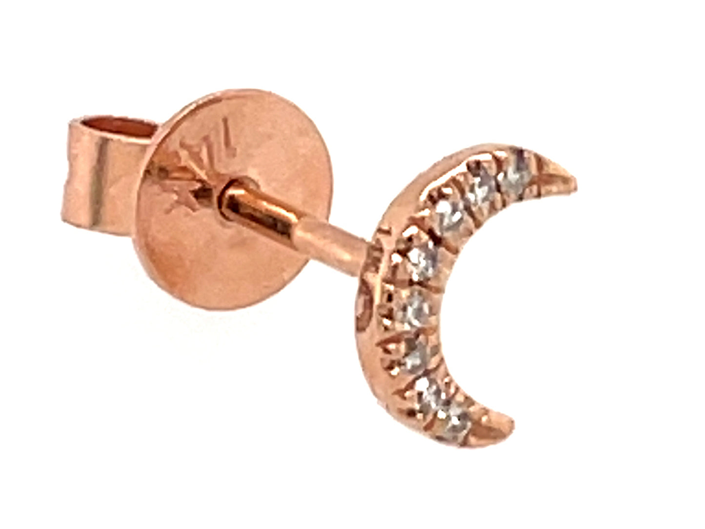 14k rose gold diamond moon earring