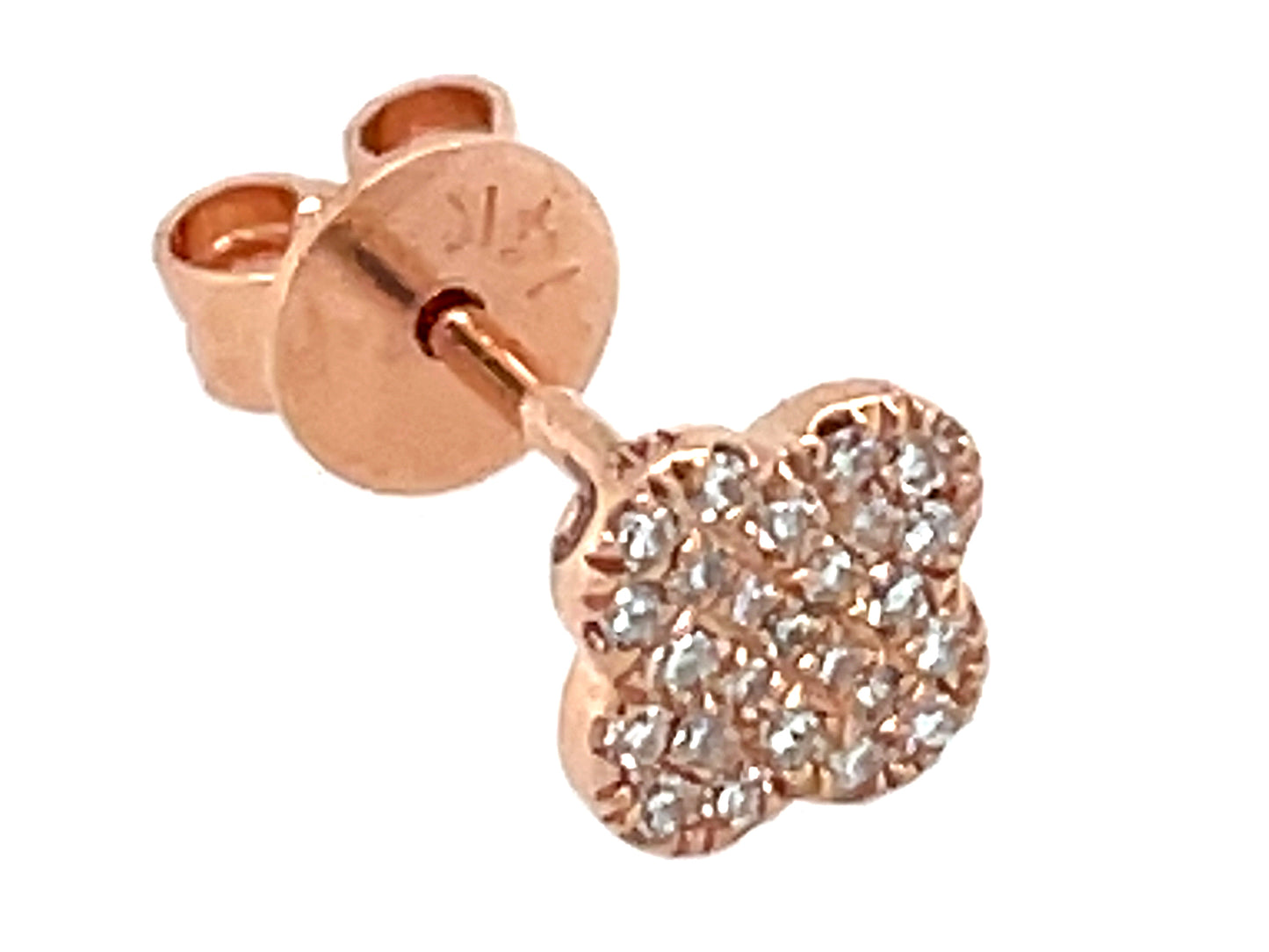 14k rose gold diamond clover earring