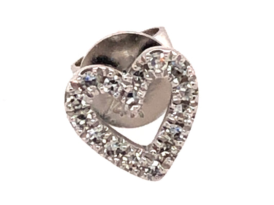 14k white gold open heart diamond earring