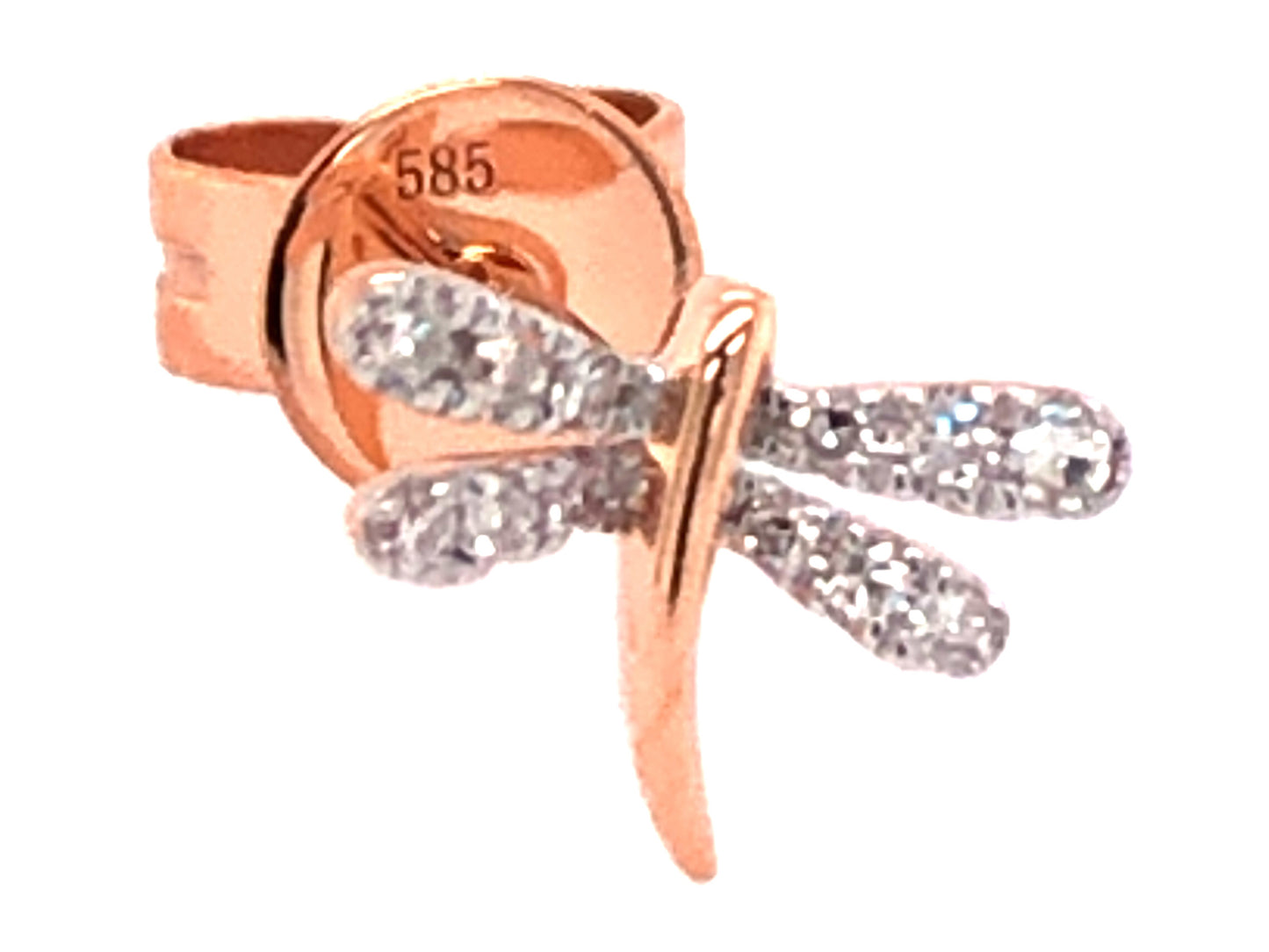 14k rose gold diamond dragonfly earring