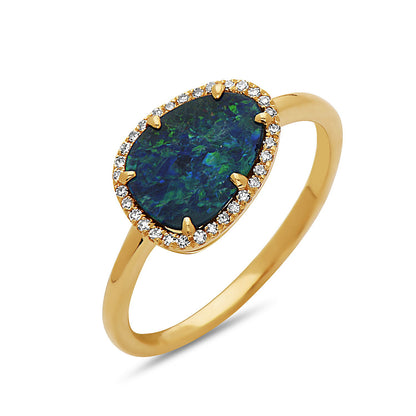 14k yellow gold opal and diamond ring
