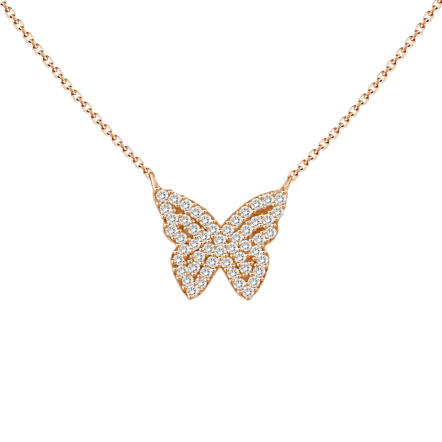 14k rose gold diamond butterfly necklace