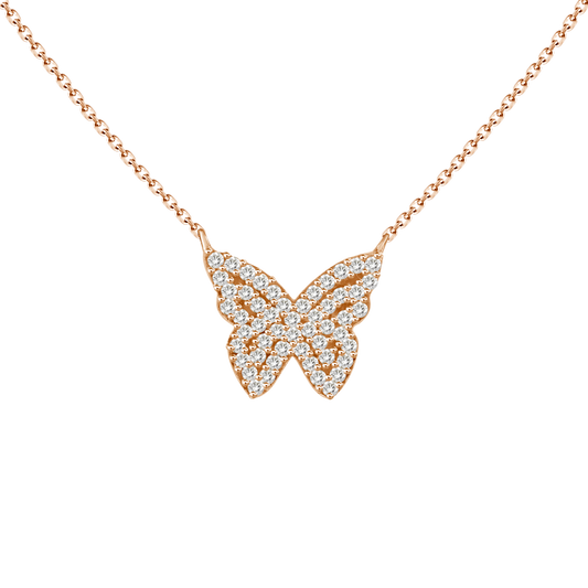 14k rose gold diamond butterfly necklace