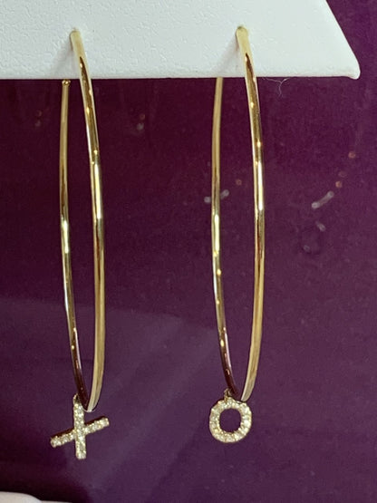 14k yellow gold diamond "XO" hoop earrings
