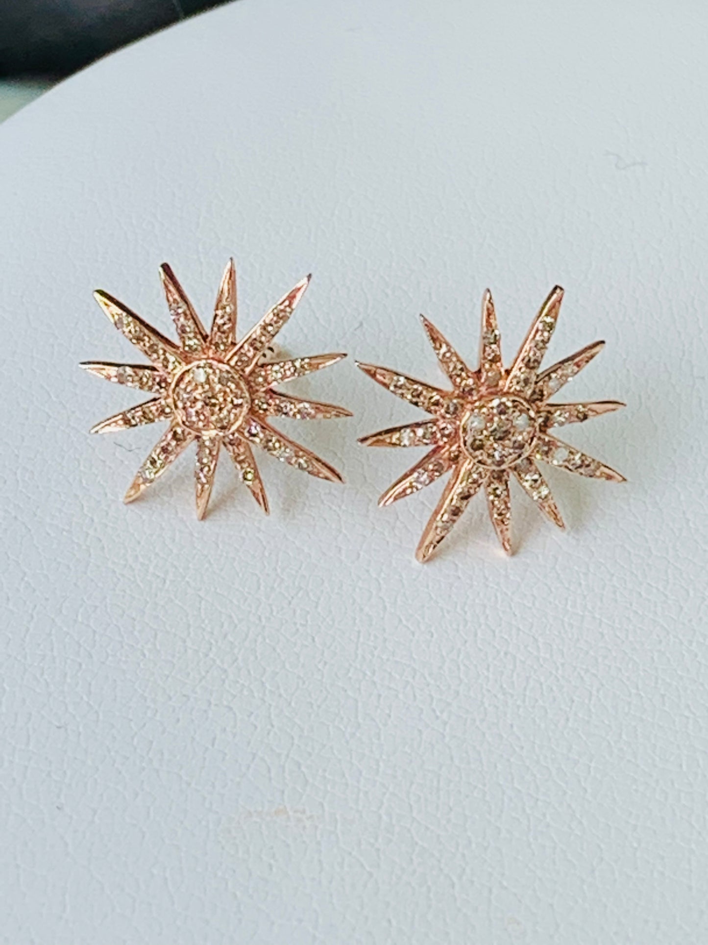 14k rose gold diamond starburst earrings