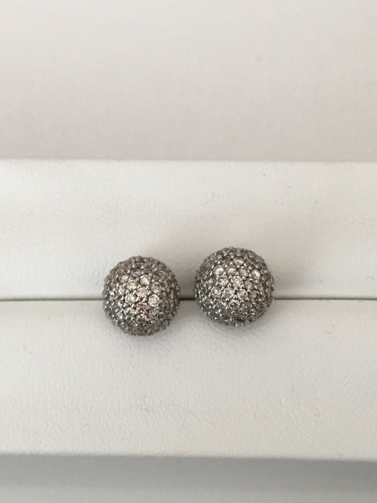 14k white gold pave diamond ball earrings