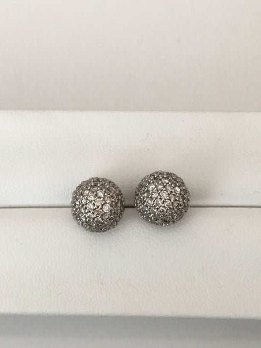 14k white gold pave diamond ball earrings