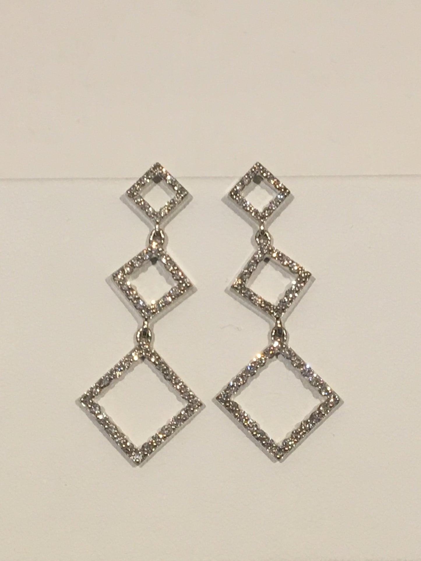 14k white gold geometric diamond earrings