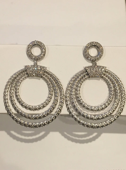 14k white gold multi circle diamond earrings