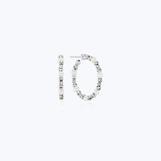 Platinum and Pearl Hoop Earrings