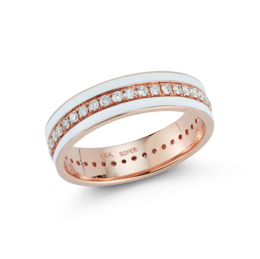 14k rose gold and white enamel diamond eternity ring