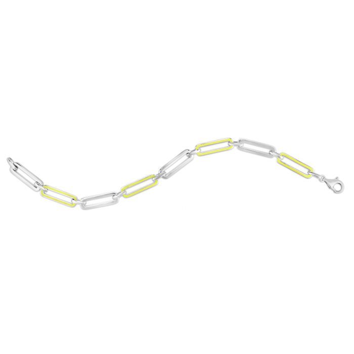 Sterling Silver and Yellow Enamel paper clip bracelet
